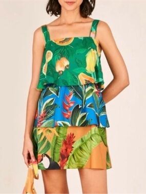 FARM Rio NWT Mixed Prints Layered Tiered Mini Dress size M